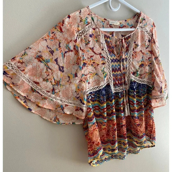 Meadow Rue Anthropologie Small Boho Tassel Ruffle Sleeve Top - Picture 4 of 11